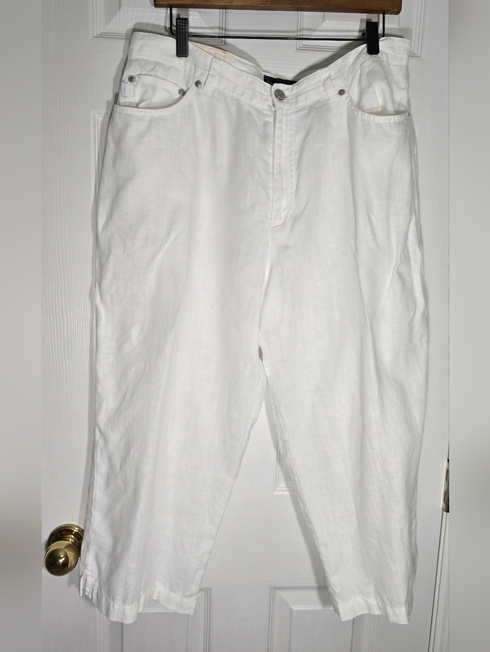 Ralph Lauren White Linen Capri Pants Luxury Coastal Cruise Ready